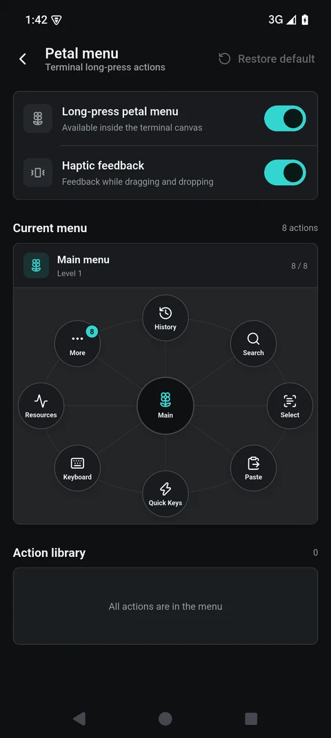 AnyTTY Flutter petal menu configuration